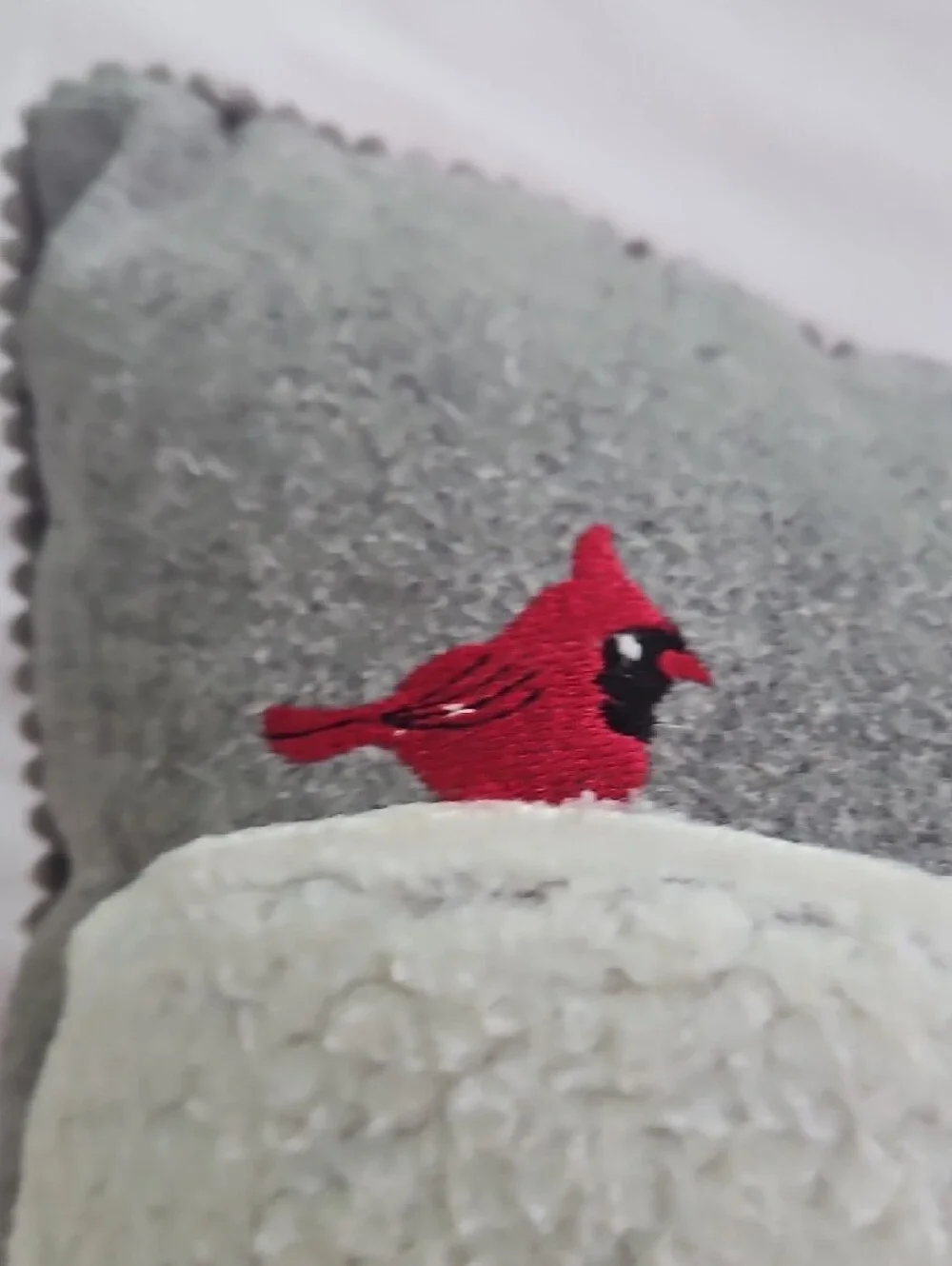 Source Unknown Gray Sheep Appliqué Holiday Pillow with Red Bird